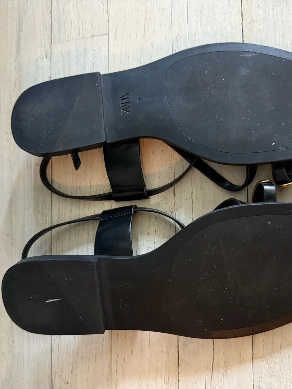 ZARA Black Leather Strappy Sandals with Gold Accent - Picture 2 of 3